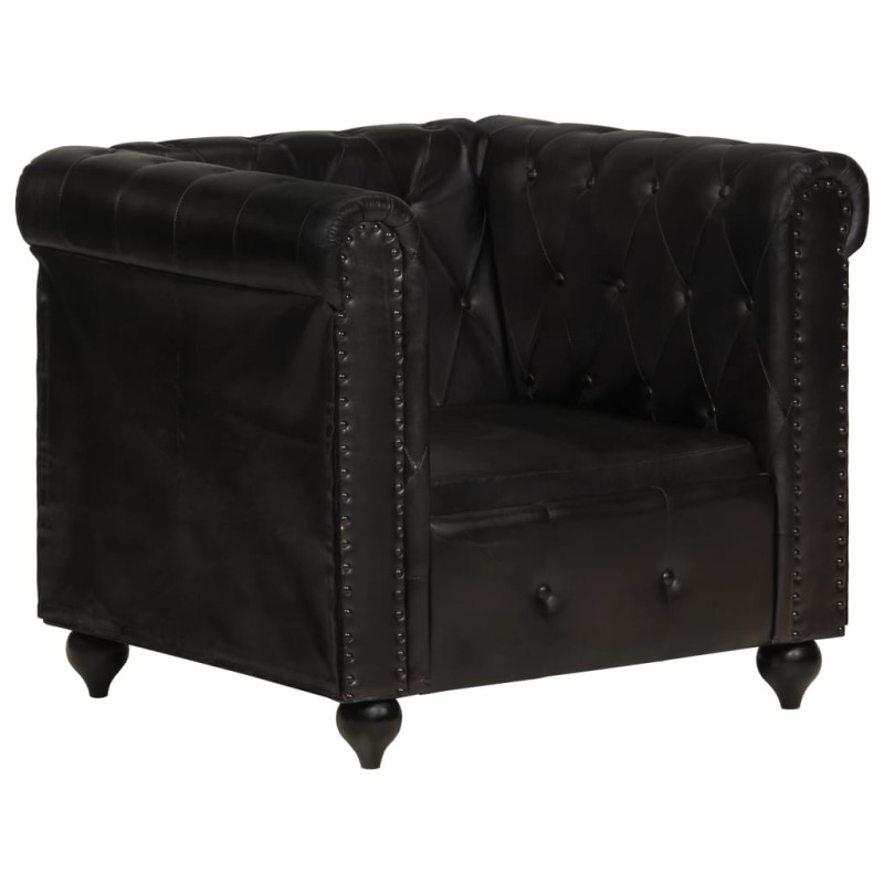 vidaXL Chesterfield-Sessel Schwarz Echtleder vidaXL Chesterfield-Sessel Schwarz Echtleder