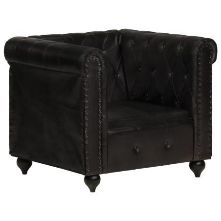 vidaXL Chesterfield-Sessel Schwarz Echtleder