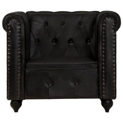 vidaXL Chesterfield-Sessel Schwarz Echtleder