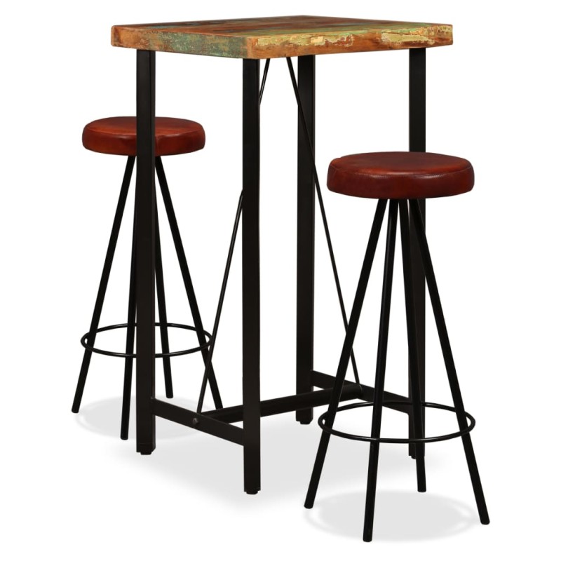 vidaXL 3-tlg. Bar-Set Altholz Massiv und Echtleder vidaXL 3-tlg. Bar-Set Altholz Massiv und Echtleder