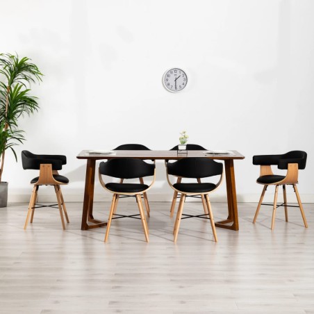 vidaXL Esszimmerstühle 6 Stk. Schwarz Kunstleder und Bugholz