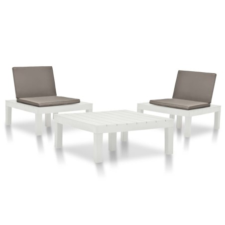 3-tlg. Garten-Lounge-Set Kunststoff Weiß