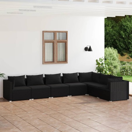 vidaXL 7-tlg. Garten-Lounge-Set mit Kissen Poly Rattan Schwarz