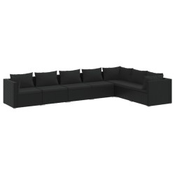 vidaXL 7-tlg. Garten-Lounge-Set mit Kissen Poly Rattan Schwarz