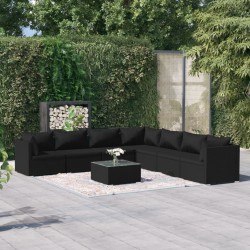 vidaXL 8-tlg. Garten-Lounge-Set mit Kissen Poly Rattan Schwarz