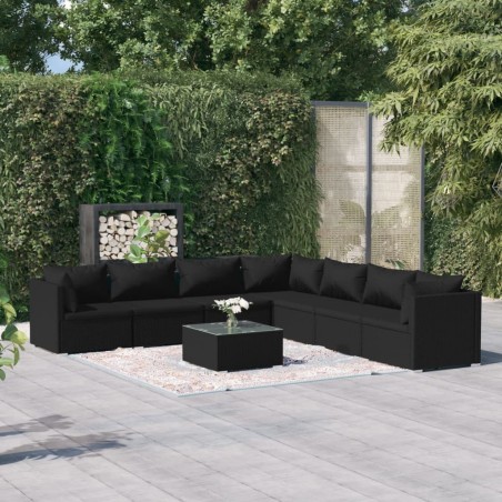 vidaXL 8-tlg. Garten-Lounge-Set mit Kissen Poly Rattan Schwarz