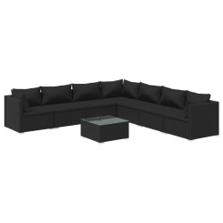 vidaXL 8-tlg. Garten-Lounge-Set mit Kissen Poly Rattan Schwarz