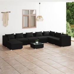 vidaXL 9-tlg. Garten-Lounge-Set mit Kissen Poly Rattan Schwarz