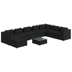 vidaXL 9-tlg. Garten-Lounge-Set mit Kissen Poly Rattan Schwarz
