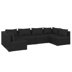 vidaXL 6-tlg. Garten-Lounge-Set mit Kissen Poly Rattan Schwarz