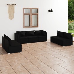 vidaXL 7-tlg. Garten-Lounge-Set mit Kissen Poly Rattan Schwarz