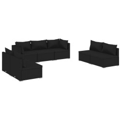 vidaXL 7-tlg. Garten-Lounge-Set mit Kissen Poly Rattan Schwarz
