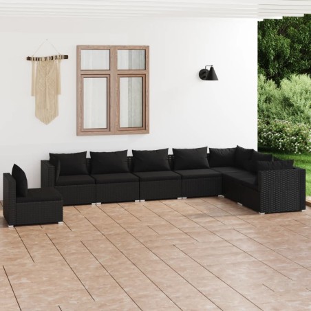 vidaXL 8-tlg. Garten-Lounge-Set mit Kissen Poly Rattan Schwarz