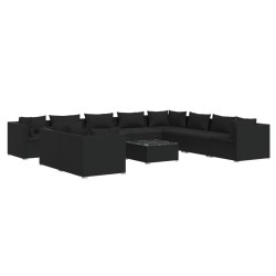 vidaXL 11-tlg. Garten-Lounge-Set mit Kissen Schwarz Poly Rattan