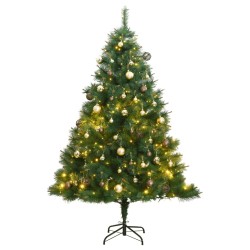vidaXL Künstlicher Weihnachtsbaum Klappbar 300 LEDs & Kugeln 210 cm