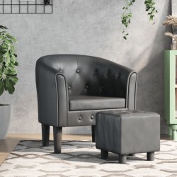 vidaXL Clubsessel mit Fußhocker Grau Kunstleder