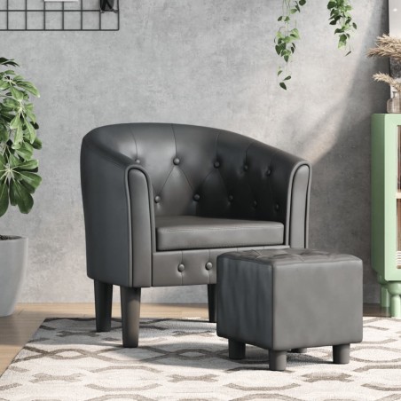 vidaXL Clubsessel mit Fußhocker Grau Kunstleder