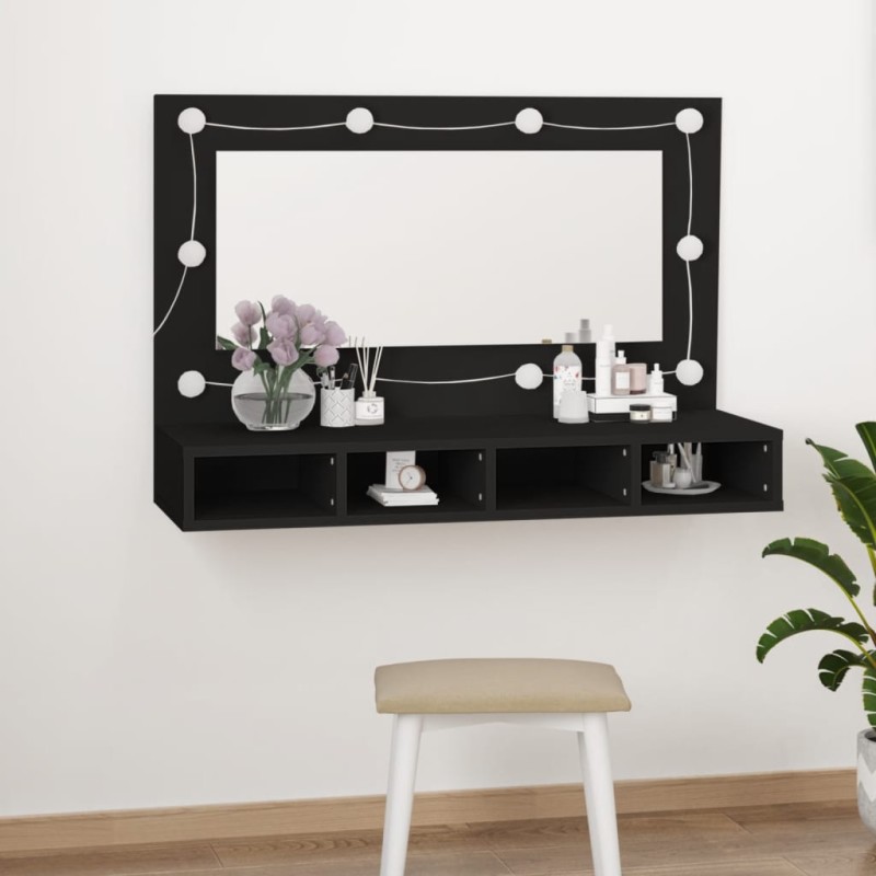 vidaXL Spiegelschrank mit LED Schwarz 90x31,5x62 cm vidaXL Spiegelschrank mit LED Schwarz 90x31,5x62 cm