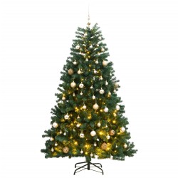 vidaXL Künstlicher Weihnachtsbaum Klappbar 150 LEDs & Kugeln 150 cm  
