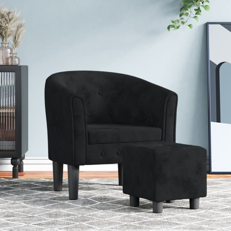 vidaXL Clubsessel mit Fußhocker Schwarz Samt vidaXL Clubsessel mit Fußhocker Schwarz Samt