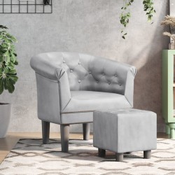 vidaXL Clubsessel mit Fußhocker Silbern Kunstleder