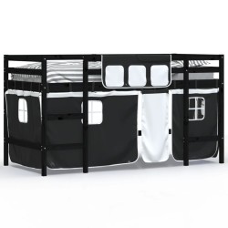 vidaXL Kinderhochbett mit Vorhängen Weiß Schwarz 90x190 cm Kiefernholz