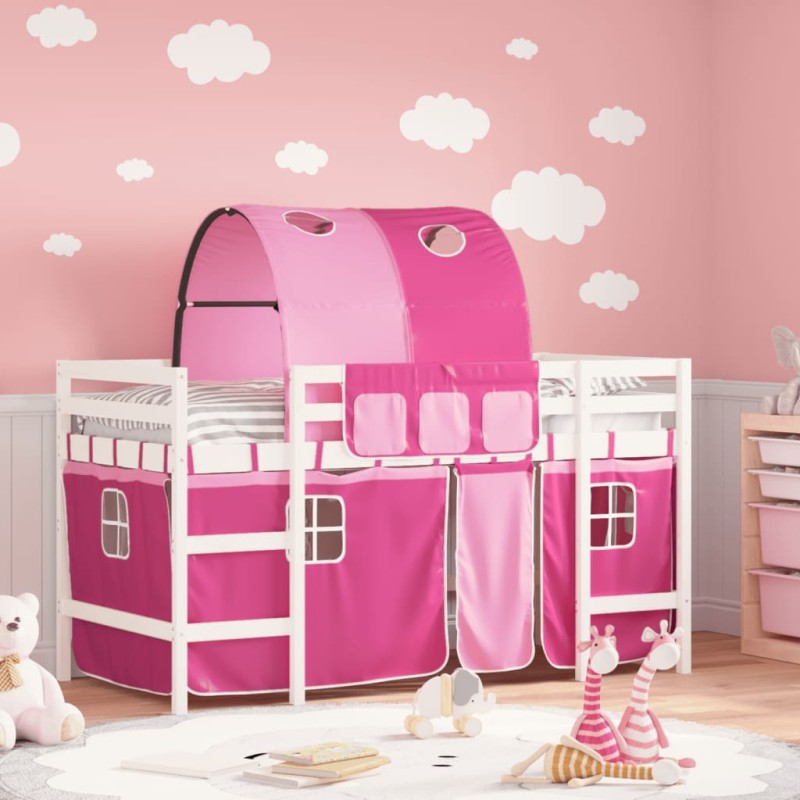 vidaXL Kinderhochbett mit Tunnel Rosa 80x200 cm Massivholz Kiefer vidaXL Kinderhochbett mit Tunnel Rosa 80x200 cm Massivholz Kiefer
