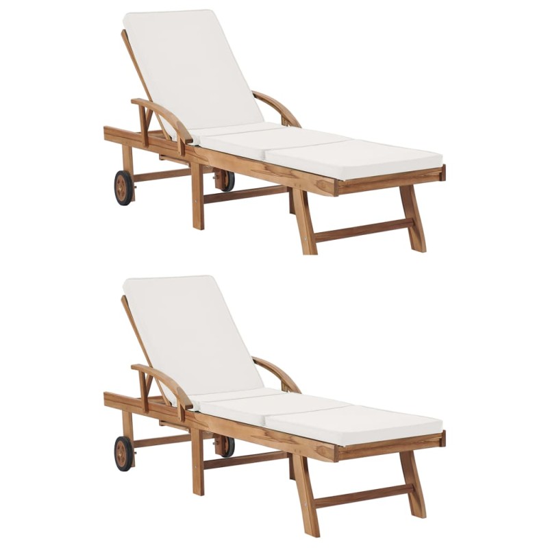 Sonnenliegen mit Auflagen 2 Stk. Massivholz Teak Creme Sonnenliegen mit Auflagen 2 Stk. Massivholz Teak Creme