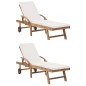 Sonnenliegen mit Auflagen 2 Stk. Massivholz Teak Creme Sonnenliegen mit Auflagen 2 Stk. Massivholz Teak Creme