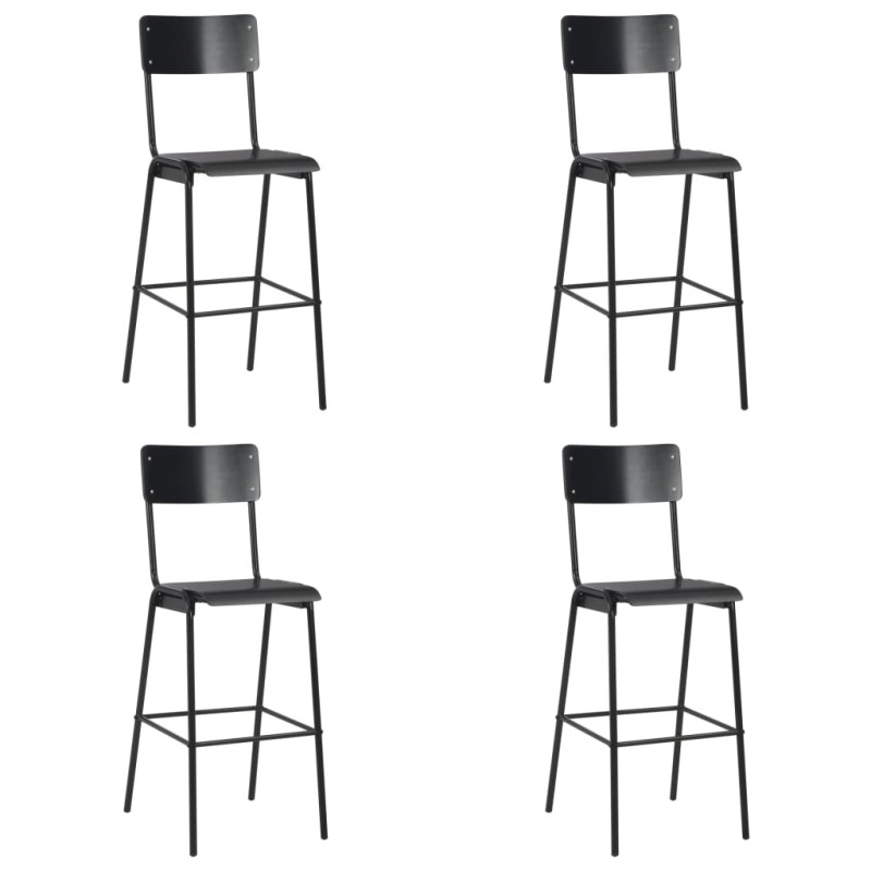 Barhocker 4 Stk. Schwarz Massives Sperrholz Stahl Barhocker 4 Stk. Schwarz Massives Sperrholz Stahl