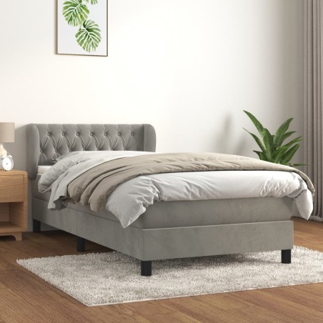 vidaXL Boxspringbett mit Matratze Hellgrau 100x200 cm Samt