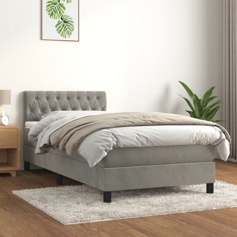vidaXL Boxspringbett mit Matratze Hellgrau 100x200 cm Samt vidaXL Boxspringbett mit Matratze Hellgrau 100x200 cm Samt