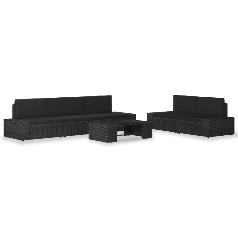 6-tlg. Garten-Lounge-Set Poly Rattan Schwarz 6-tlg. Garten-Lounge-Set Poly Rattan Schwarz