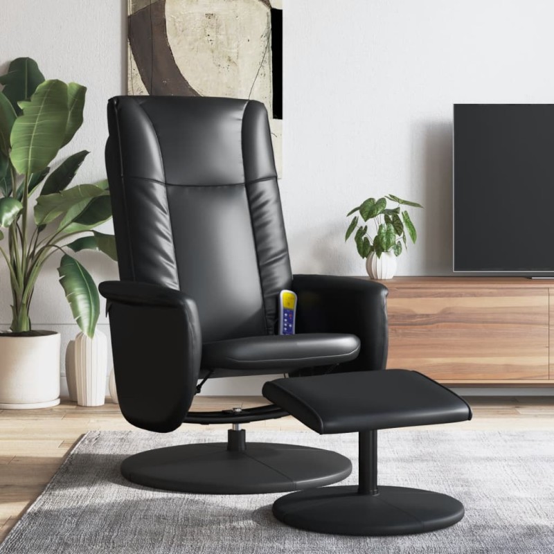 vidaXL Massagesessel mit Fußhocker Schwarz Kunstleder vidaXL Massagesessel mit Fußhocker Schwarz Kunstleder