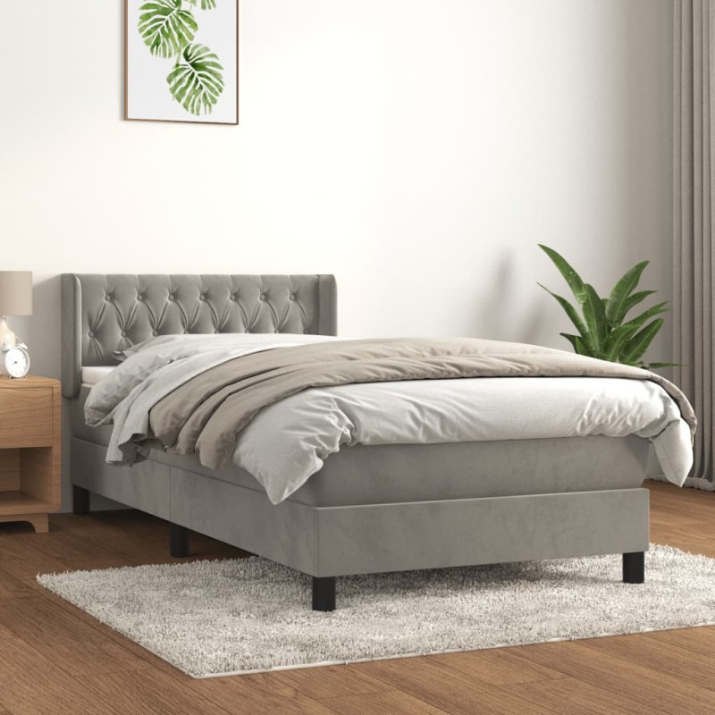 vidaXL Boxspringbett mit Matratze Hellgrau 100x200 cm Samt vidaXL Boxspringbett mit Matratze Hellgrau 100x200 cm Samt
