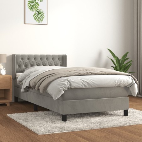 vidaXL Boxspringbett mit Matratze Hellgrau 100x200 cm Samt