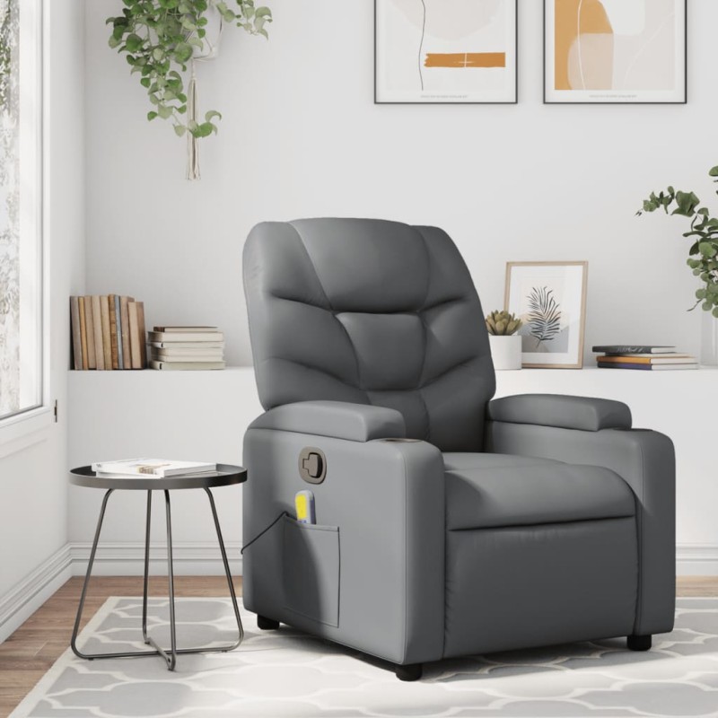 vidaXL Massagesessel Grau Kunstleder vidaXL Massagesessel Grau Kunstleder
