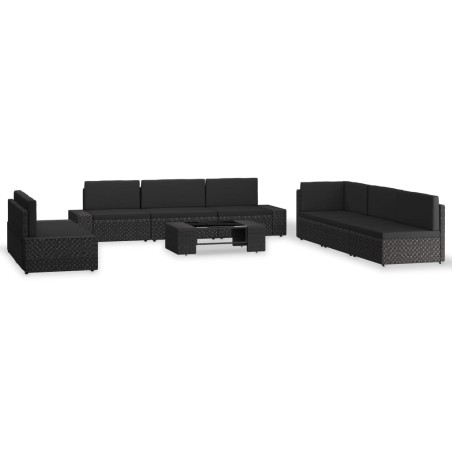 9-tlg. Garten-Lounge-Set Poly Rattan Schwarz