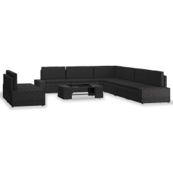 9-tlg. Garten-Lounge-Set Poly Rattan Schwarz