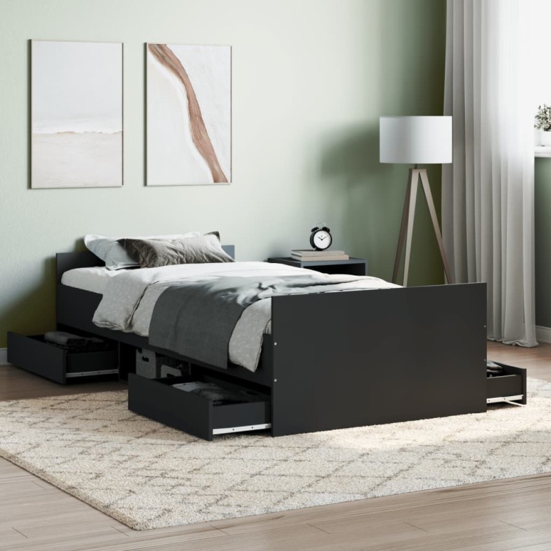 vidaXL Bettgestell mit Kopf- und Fußteil Schwarz 90x190 cm vidaXL Bettgestell mit Kopf- und Fußteil Schwarz 90x190 cm