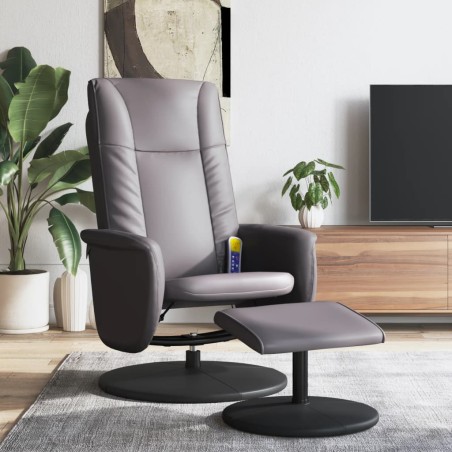 vidaXL Massagesessel mit Fußhocker Grau Kunstleder