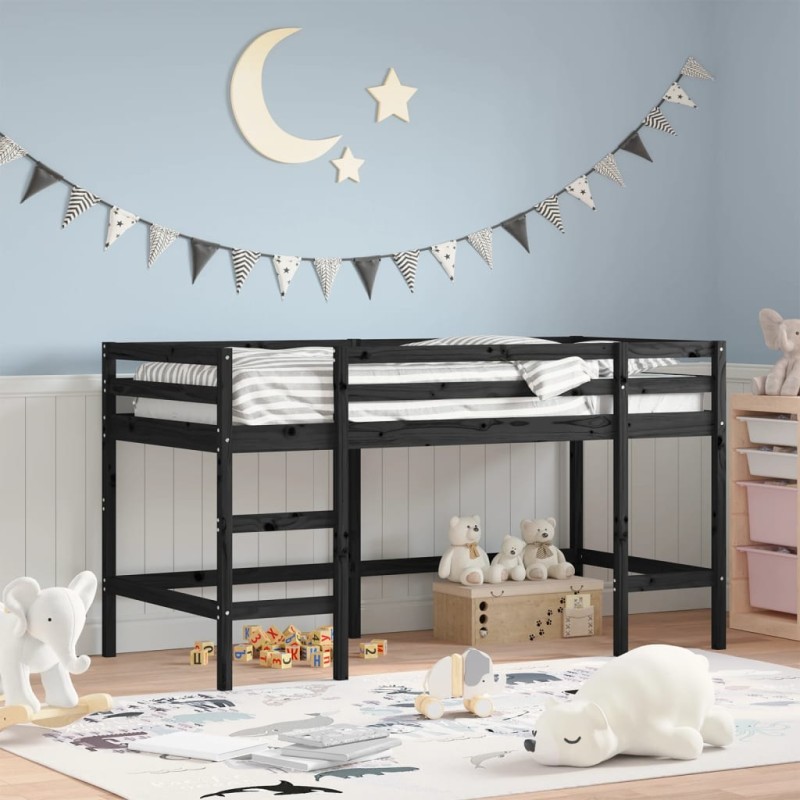 vidaXL Kinderhochbett mit Leiter Schwarz 90x200 cm Massivholz Kiefer vidaXL Kinderhochbett mit Leiter Schwarz 90x200 cm Massivholz Kiefer