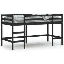 vidaXL Kinderhochbett mit Leiter Schwarz 90x200 cm Massivholz Kiefer