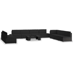 10-tlg. Garten-Lounge-Set Poly Rattan Schwarz