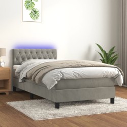 vidaXL Boxspringbett mit Matratze & LED Hellgrau 100x200 cm Samt