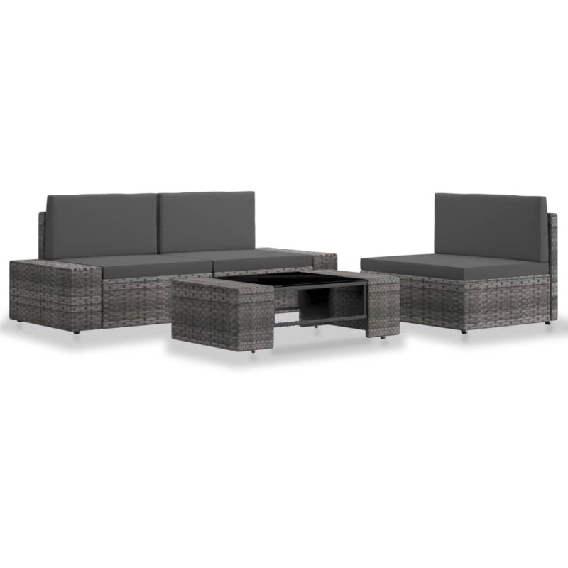 4-tlg. Garten-Lounge-Set Poly Rattan Grau 4-tlg. Garten-Lounge-Set Poly Rattan Grau