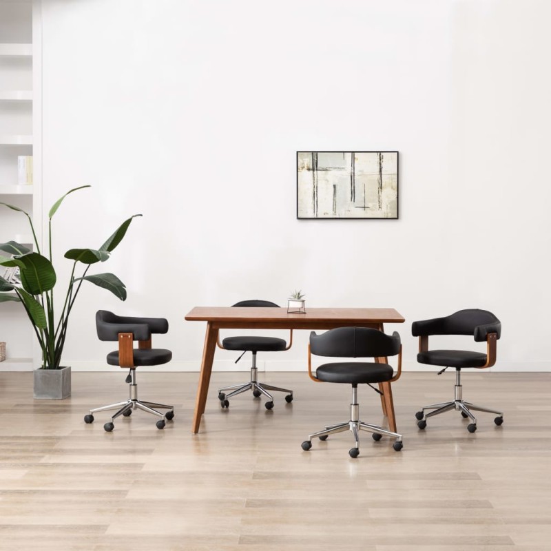 Drehbare Esszimmerstühle 4 Stk. Schwarz Bugholz und Kunstleder Drehbare Esszimmerstühle 4 Stk. Schwarz Bugholz und Kunstleder