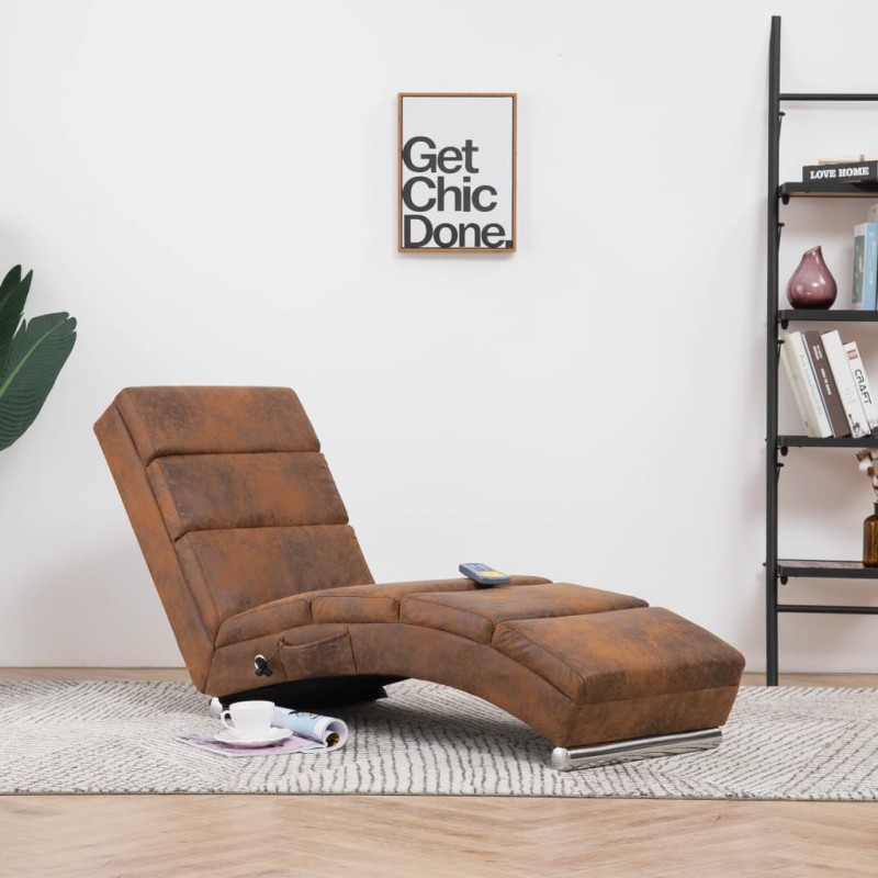 vidaXL Massage Chaiselongue Braun Wildleder-Optik vidaXL Massage Chaiselongue Braun Wildleder-Optik