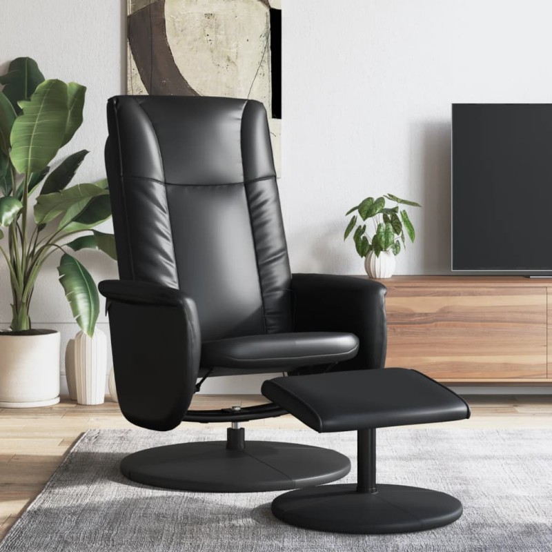 vidaXL Relaxsessel mit Fußhocker Schwarz Kunstleder vidaXL Relaxsessel mit Fußhocker Schwarz Kunstleder
