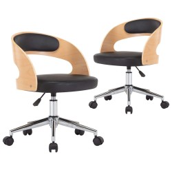 Drehbare Esszimmerstühle 2 Stk. Schwarz Bugholz und Kunstleder